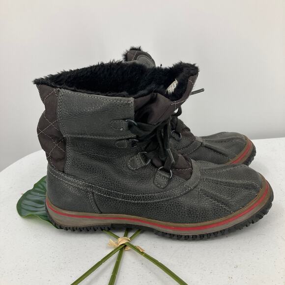 Pajar Canada Black Red Leather Faux Fur Lined Lace Up Waterproof Duck Snow Boots - Picture 5 of 10